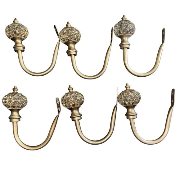 Drape Curtain 6 Brushed Champagne Ornate Filigree Glass Ball Tieback Holdbacks - Picture 1 of 12